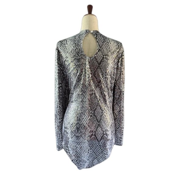 Women's Mock Neck Cut Out Bodysuit Mirrored Embellishment Snake Skin Print SZ 1X - Picture 10 of 16
